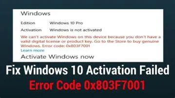 What does an error occurred during activation 0x803f7001?