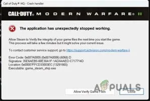 What is call of duty crash handler 0x887a0005?
