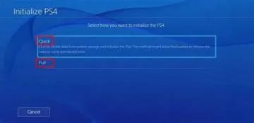 What is the difference between full and quick initialization ps4?