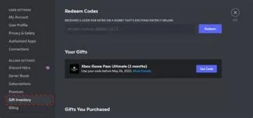 How do i redeem my pc game pass code on discord?
